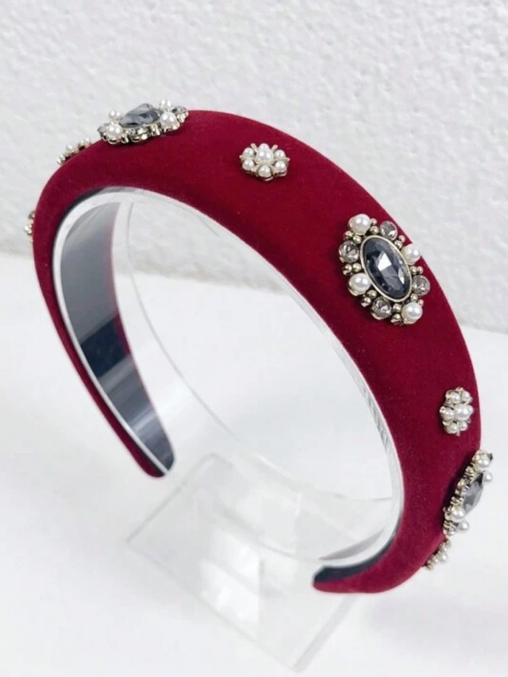 Jewel-Embellished Burgundy Velvet Headband - Picture 3 of 4